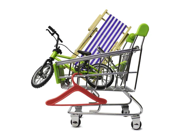 Isolated Travel Stuff Purchases Journey Bicycle Hanger Chaise Longue Shopping Stock Image