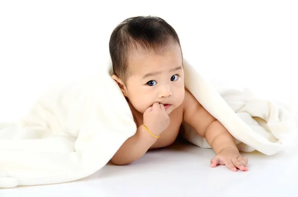 Hermosa Asiático Bebé Chico Arrastrándose Suelo —  Fotos de Stock