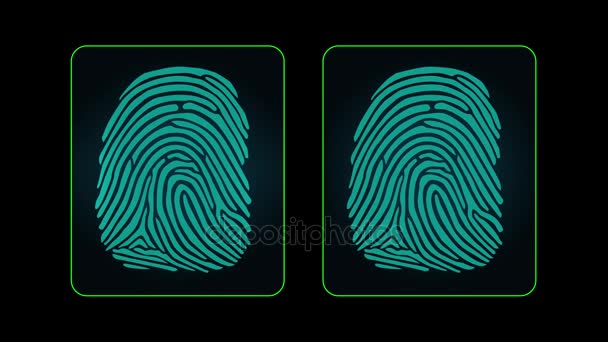 Het proces van vingerafdruk scannen - digitale beveiligingssysteem, twee resultaat - toegang toegekend en geweigerd, alpha mat — Stockvideo