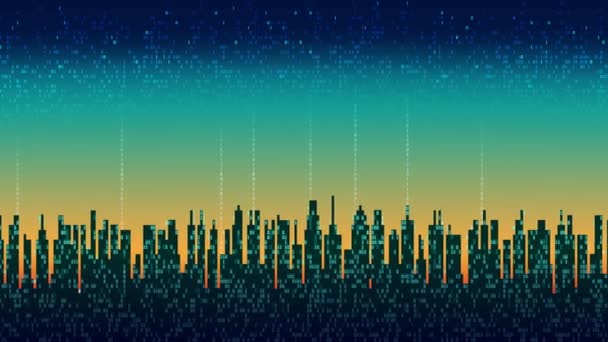 La ciudad en línea. Ciudad digital futurista abstracta, nube conectada, fondo de alta tecnología — Vídeos de Stock