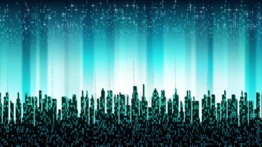 Şehrin online. Fütüristik dijital şehir abstract, bağlı, yüksek teknoloji arka plan bulut