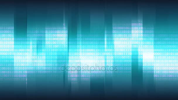 Blue abstract background with vertical shining stripes and digital binary array, seamless loop — Stock Video