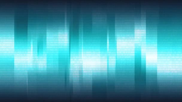 Blue abstract background with vertical shining stripes and digital binary array, seamless loop