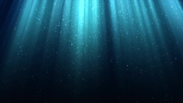 Fond bleu avec des rayons de lumière, rayonnement divin, étincelles, neige tombante, ciel brillant la nuit, boucle sans couture 