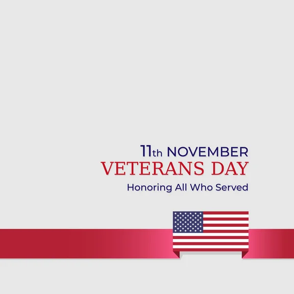 Gelukkige veteranen dag spandoek. Nationale feestdag 11 november. Amerikaanse vlag op lichte achtergrond. Affiche, typografie ontwerp, vectorillustratie — Stockvector