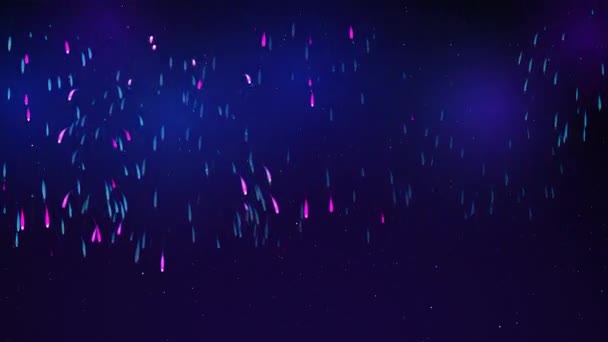 Gece Gökyüzünde Yıldızlı Parlak Havai Fişekler Koyu Mavi Arka Planda — Stok video