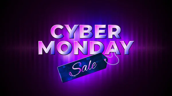 Cyber flyer de vente lundi. Bannière brillante cyber lundi avec étiquette de prix de vente. Offre spéciale prix signe. Fond fluo lumineux. Affiche de promotion de la conception vectorielle moderne, bannière web — Image vectorielle