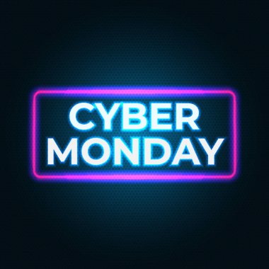 Parlak siber pazartesi afişi. Özel fiyat tabelası. Modern vektör tasarım posteri, web pankartı. Siber pazartesi neon broşürü. Neon arkaplanı