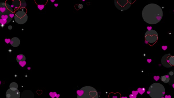 情人节的动画心框为覆盖在视频 爱的心脏框架 喜庆的边框装饰 闪烁着火花 为情人节心花怒放 问候卡 无缝圈 — 图库视频影像