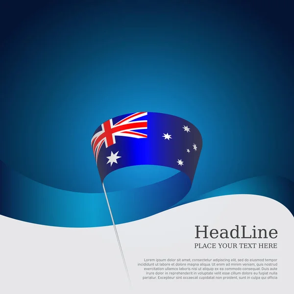 Australie drapeau arrière-plan. Ruban ondulé de la couleur du drapeau australien sur fond bleu blanc. Affiche nationale. Conception de flyer vectoriel. 26 janvier bannière australienne de jour, couverture — Image vectorielle