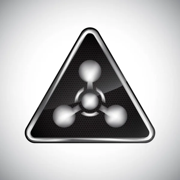 Señal de arma química de precaución. Señal de peligro de arma química de advertencia de metal blanco y negro sobre fondo blanco. Información símbolo vector peligro. Icono de protección de diseño, botón. Ilustración vectorial — Vector de stock