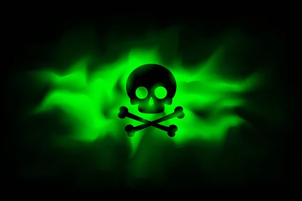 Toxic sign on a background of infected green fog. Poison hazard sign. Dangerous haze poisoned. Spreading smoke attack biological weapons. Security danger symbol. Vector illustration — ストックベクタ