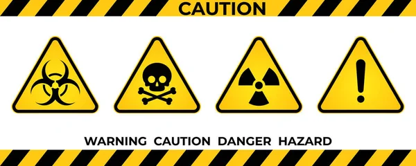 Набор предупреждающих знаков опасности. Черный желтый треугольник предупреждает о безопасности и предупреждает знаки предосторожности. Символ вектора опасности информационной безопасности, значок. Векторная иллюстрация — стоковый вектор