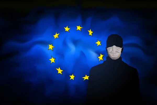 Covid Coronavirus Epidemie Europese Unie Man Met Medisch Masker Achtergrond — Stockvector