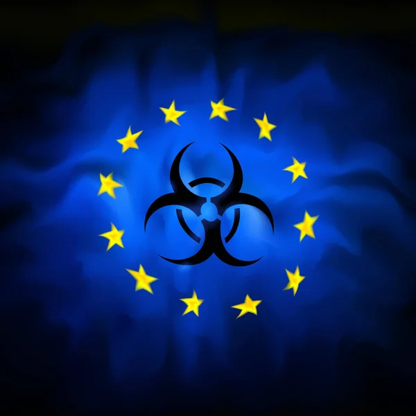 Covid Coronavirus Epidemie Europese Unie Biologisch Gevarenbord Achtergrond Abstracte Vlag — Stockvector