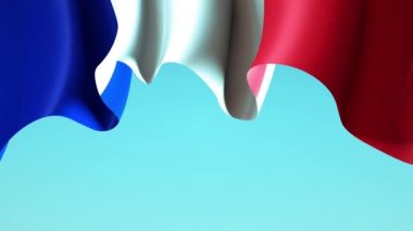 Fransa, bayrak tasarımı için mavi gökyüzünde bayrak sallıyor. Fransa bayrak sallıyor. Fransız şenlik tasarımı. Kusursuz döngü