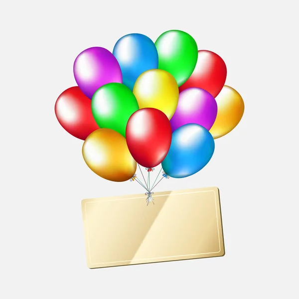 Ballons Multicolores Anniversaire Avec Étiquette Modifiable Isolé Sur Fond Blanc — Image vectorielle