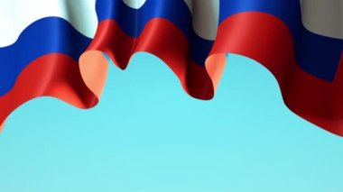 Bayrak tasarımı için mavi gökyüzünde Rusya bayrağı sallıyor. Rus animasyon geçmişinin ulusal bayrağını sallıyor. Şenlikli vatansever tasarım. Rus bayramı. Kusursuz döngü