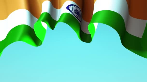 在蓝天飘扬印度国旗 做横幅设计 印度国旗挥动着动画背景 节日爱国设计 印度节假日 无缝圈 — 图库视频影像