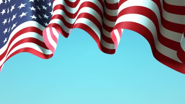 アメリカは旗のデザインのために青空に旗を振っている アメリカ国旗のアニメーションを背景に振っている 愛国的なデザインだ アメリカの祝日 シームレスなループ — ストック動画