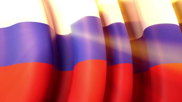太陽はロシアの旗を通して輝きます バナーデザインのための青空にロシアの波旗 愛国的なデザインだ アニメーションの背景 5月9日勝利の日 ロシアの祝日 シームレスなループ — ストック動画