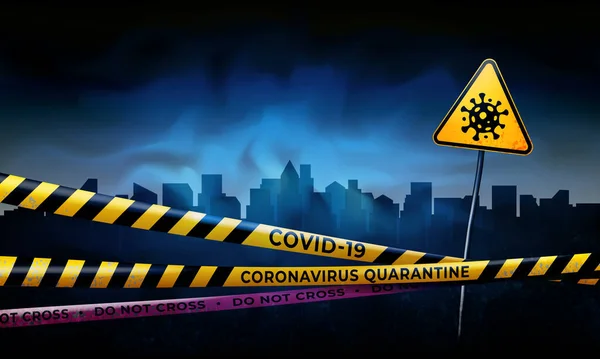 Varningsband För Coronavirus Och Tecken Virusrisk Karantänstad Coronavirus Epidemi Covid — Stock vektor