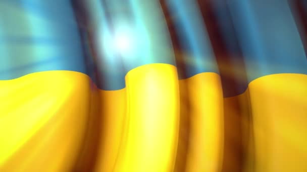 太陽はウクライナの旗を通して輝きます バナーデザインのためのウクライナの旗を振る ウクライナのお祝いのデザイン アニメーションの背景 シームレスなループ — ストック動画