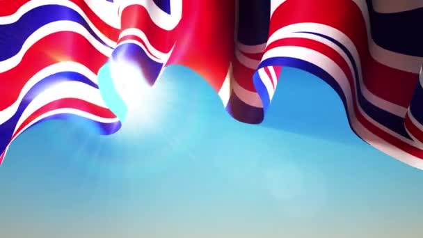 Sun Shines Waving United Kingdom Flag Great Britain Flag Blue — Stock Video