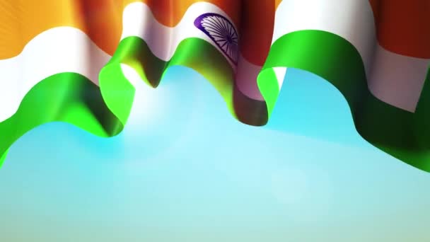 Sol Brilla Través Bandera Ondeante India Ondeando Bandera India Cielo — Vídeo de stock