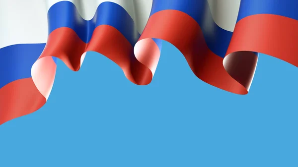 バナーデザインのための青空にロシアの波旗 青い背景にロシアの国旗を振っている 愛国的なデザインだ ロシアの祝日 3Dイラスト — ストック写真