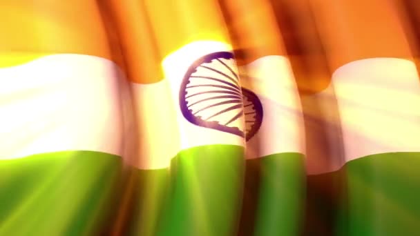 Sole Splende Attraverso Bandiera Sventolante Dell India Sventola Bandiera Indiana — Video Stock