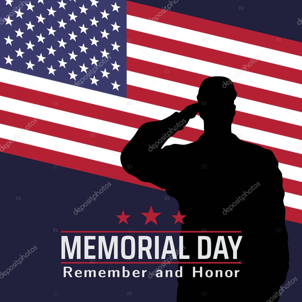 Memorial Day in USA with lettering remember and honor. Holiday of memory and honor of soldiers, military personnel who died while serving in the United States Armed forces. Vector banner