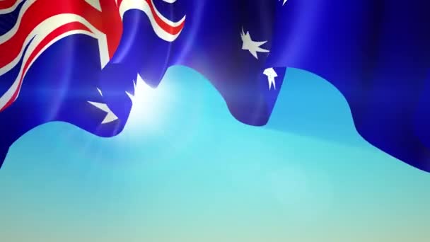 Sol Brilla Través Bandera Ondeante Australia Australia Ondeando Bandera Cielo — Vídeo de stock