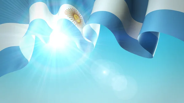 阳光透过拱门的摇曳的旗帜闪烁着金色的光芒 阿根廷在蓝天上挥动国旗 以进行旗帜设计 节日爱国设计模式 Argentine假期的背景 3D说明 — 图库照片