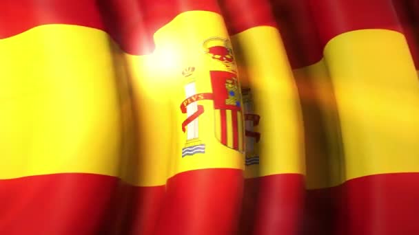 Matahari Bersinar Melalui Bendera Melambai Dari Spanyol Spanyol Melambaikan Bendera — Stok Video