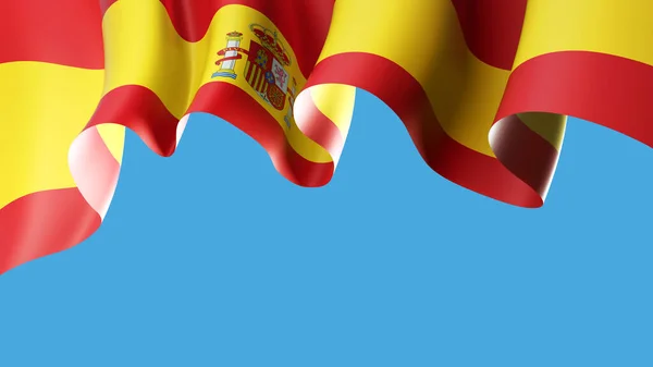 Spanje Zwaait Vlag Blauwe Hemel Voor Spandoek Ontwerp Spanje Zwaaiende — Stockfoto