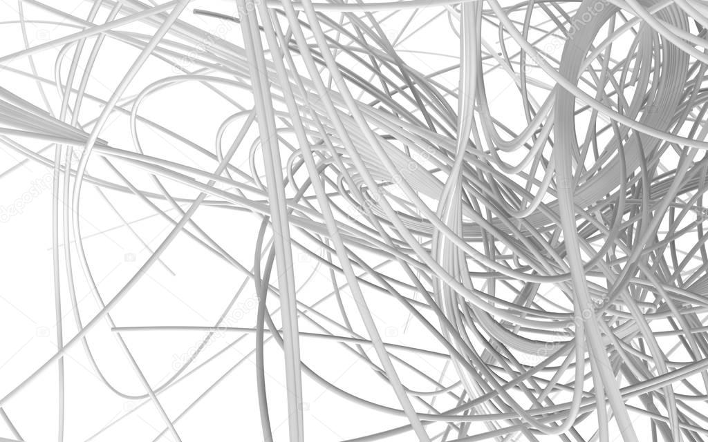 tangled wires white, abstract background