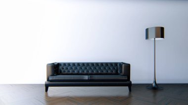 Beyaz duvar ile modern oturma odası 