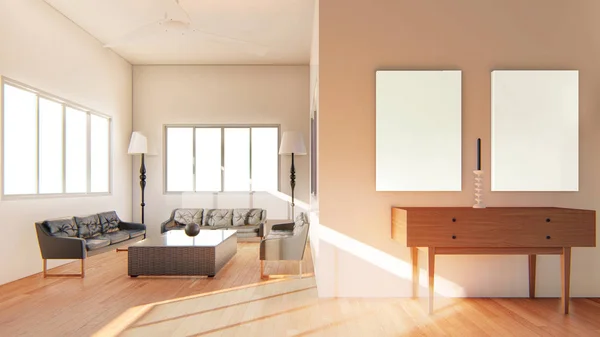 Sala de estar moderna com parede branca — Fotografia de Stock