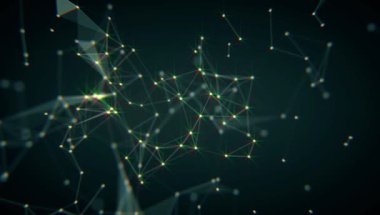 Soyut arkaplan. Çokgen şekilli molekül teknolojisi, noktaları ve çizgileri birleştiriyor. Bağlantı yapısı. Büyük veri görselleştirmesi. 