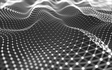 Soyut arkaplan. Çokgen şekilli molekül teknolojisi, noktaları ve çizgileri birleştiriyor. Bağlantı yapısı. Büyük veri görselleştirmesi. 