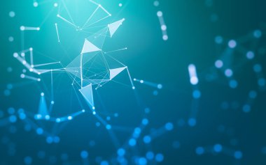 Soyut arkaplan. Çokgen şekilli molekül teknolojisi, noktaları ve çizgileri birleştiriyor. Bağlantı yapısı. Büyük veri görselleştirmesi.