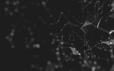 Soyut arkaplan. Çokgen şekilli molekül teknolojisi, noktaları ve çizgileri birleştiriyor. Bağlantı yapısı. Büyük veri görselleştirmesi. 