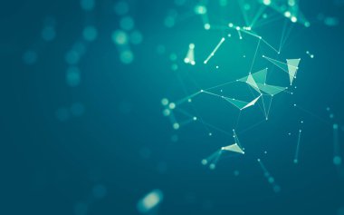 Soyut arkaplan. Çokgen şekilli molekül teknolojisi, noktaları ve çizgileri birleştiriyor. Bağlantı yapısı. Büyük veri görselleştirmesi.