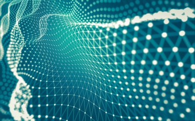 Soyut arkaplan. Çokgen şekilli molekül teknolojisi, noktaları ve çizgileri birleştiriyor. Bağlantı yapısı. Büyük veri görselleştirmesi.