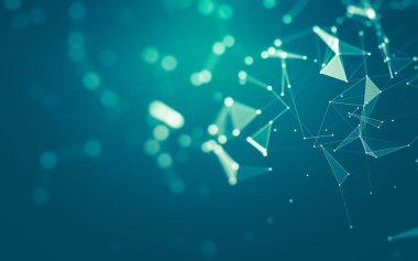 Soyut arkaplan. Çokgen şekilli molekül teknolojisi, noktaları ve çizgileri birleştiriyor. Bağlantı yapısı. Büyük veri görselleştirmesi.