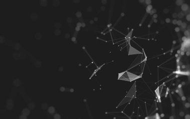 Soyut arkaplan. Çokgen şekilli molekül teknolojisi, noktaları ve çizgileri birleştiriyor. Bağlantı yapısı. Büyük veri görselleştirmesi. 