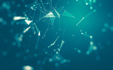 Soyut arkaplan. Çokgen şekilli molekül teknolojisi, noktaları ve çizgileri birleştiriyor. Bağlantı yapısı. Büyük veri görselleştirmesi.