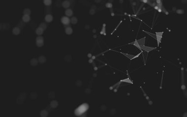 Soyut arkaplan. Çokgen şekilli molekül teknolojisi, noktaları ve çizgileri birleştiriyor. Bağlantı yapısı. Büyük veri görselleştirmesi. 