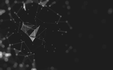 Soyut arkaplan. Çokgen şekilli molekül teknolojisi, noktaları ve çizgileri birleştiriyor. Bağlantı yapısı. Büyük veri görselleştirmesi. 